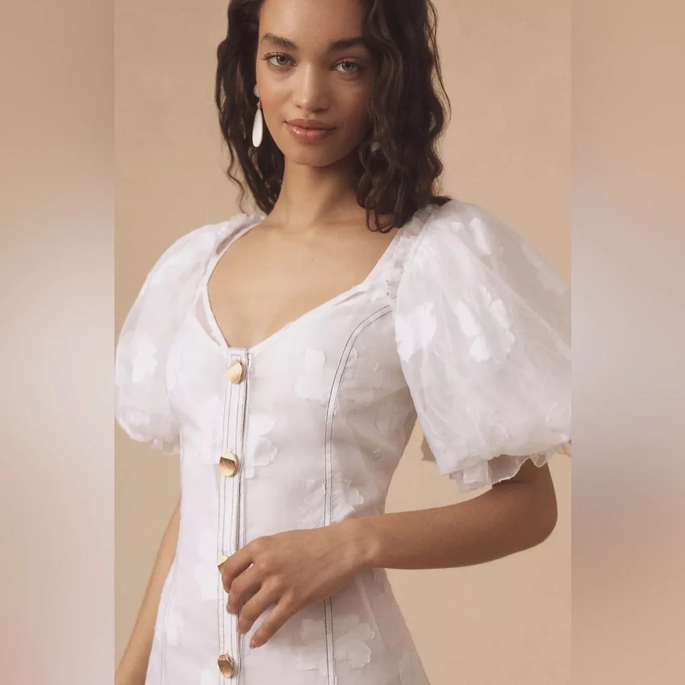 NWT Puff-Sleeve Sheer Midi Dress - Size M - Picture 3 of 7